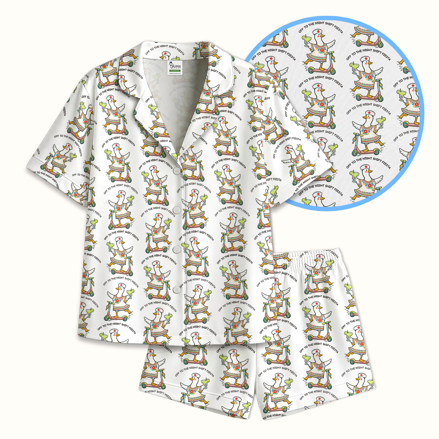 Funny Duck Scooter Night Shift Fiesta Pajama Set, Soft Breathable Fabric Comfortable Sleepwear