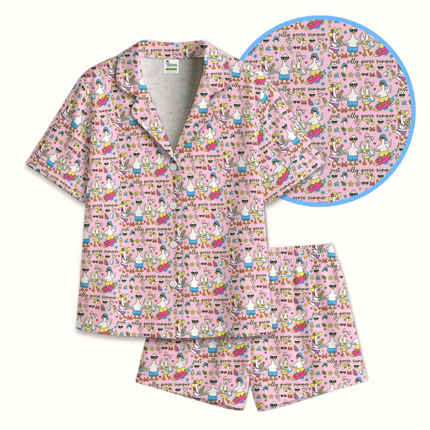 Silly Goose Summer Pattern Pajama Set, Breathable Fabrics Uniform