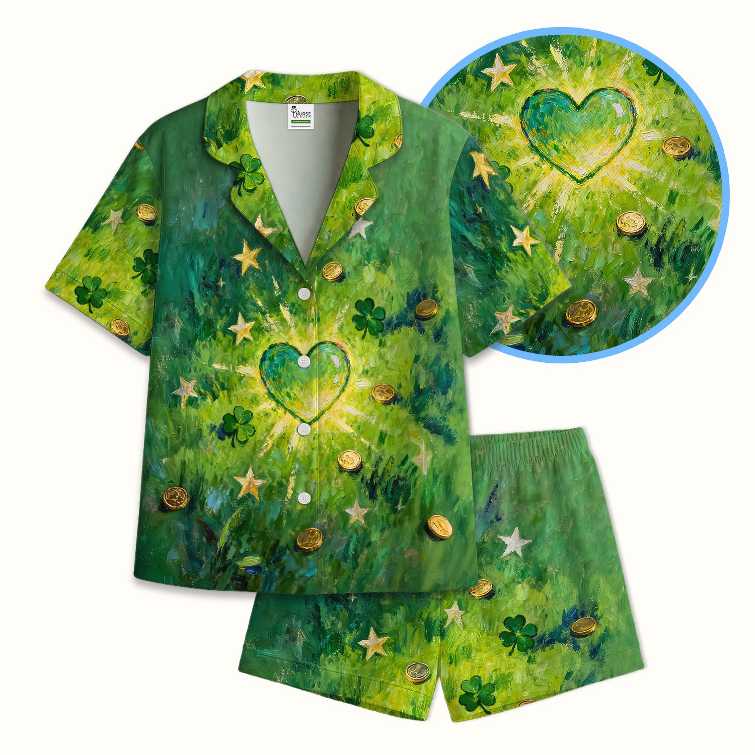 St. Patrick Lucky Shamrock Heart Pajama Set,  Breathable Fabrics Uniform