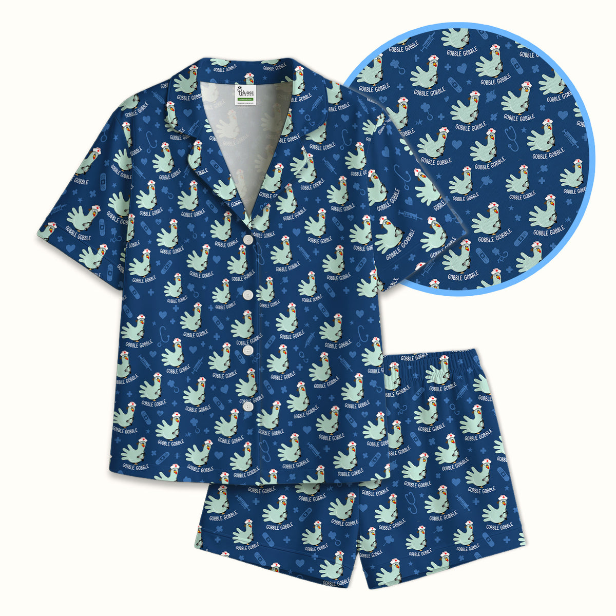 Funny Gobble Gobble Nurse Turkey Pajama Set, Soft Breathable Fabric Comfortable Sleepwear