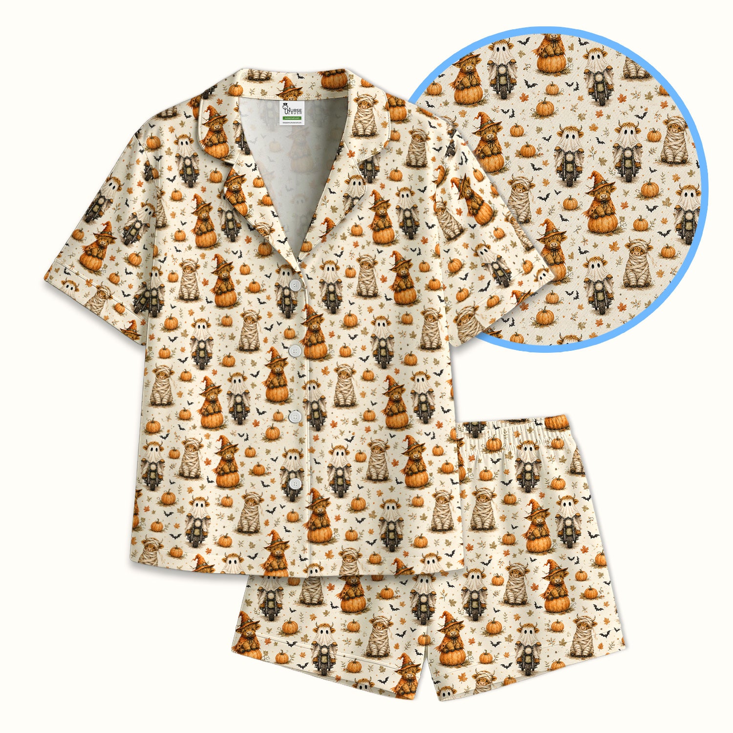 Halloween Highland Cow Costumes Pajama Set, Soft Breathable Fabric Comfortable Sleepwear