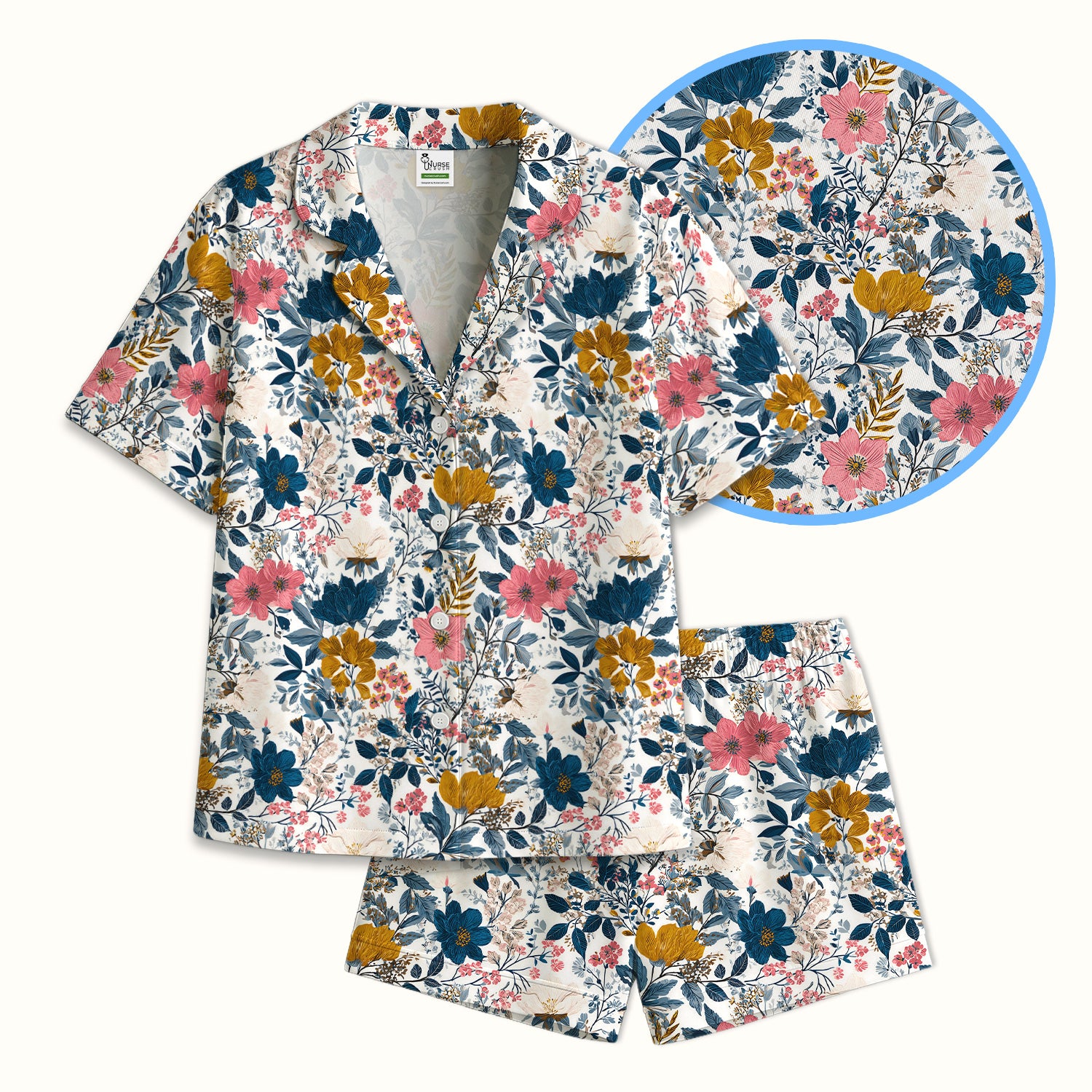 Elegant Floral Garden Bloom Pattern Pajama Set, Soft Breathable Fabric Comfortable Sleepwear
