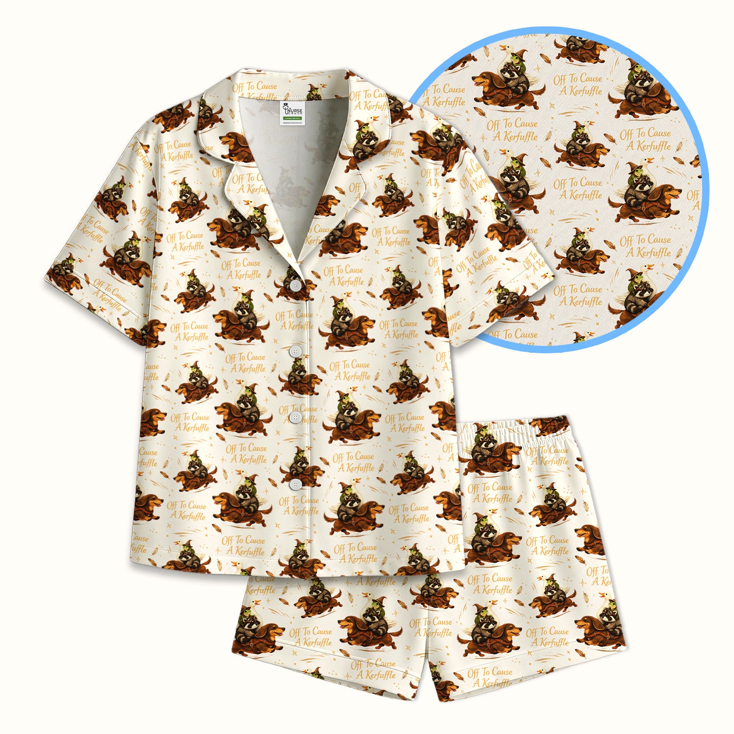 Funny Halloween Off To Cause A Kerfuffle Pattern Pajama Set, Soft Breathable Fabric Comfortable Sleepwear
