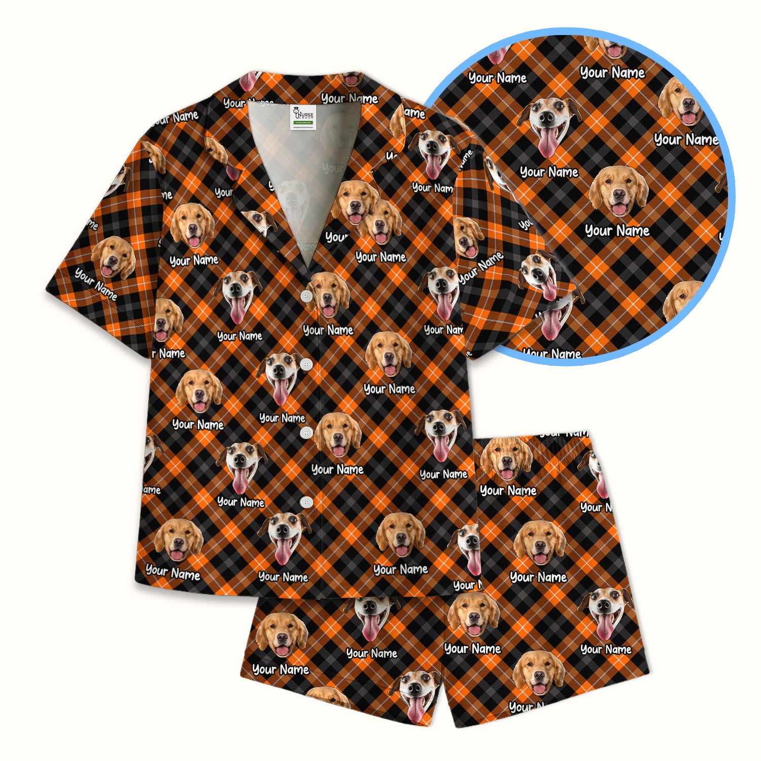 Personalized Halloween Dog Photo Plaid Pajama Set, Soft Breathable Fabric Comfortable Sleepwear