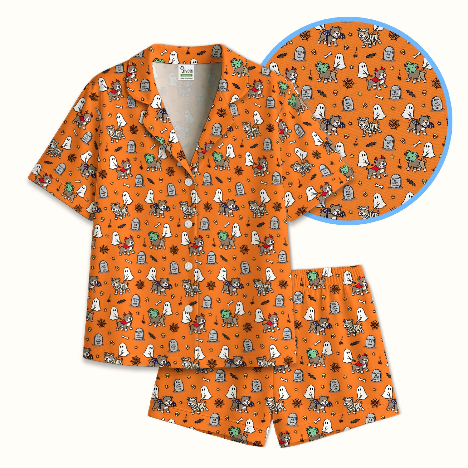 Cute Halloween Pit Bull Costumes Pajama Set, Soft Breathable Fabric Comfortable Sleepwear