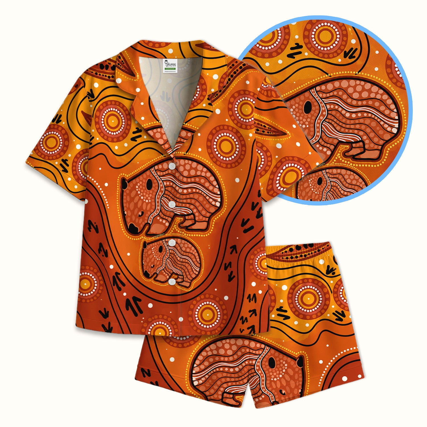 Australian Aboriginal Wombat Family Art Pattern Pajama Set, Soft Breathable Fabric Comfortable Sleepwear
