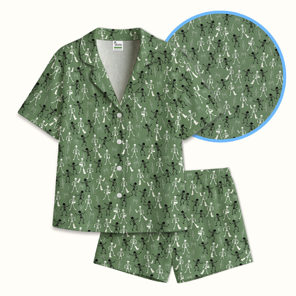 Halloween Orthopedic Skeleton Pajama Set, Breathable Fabrics Uniform