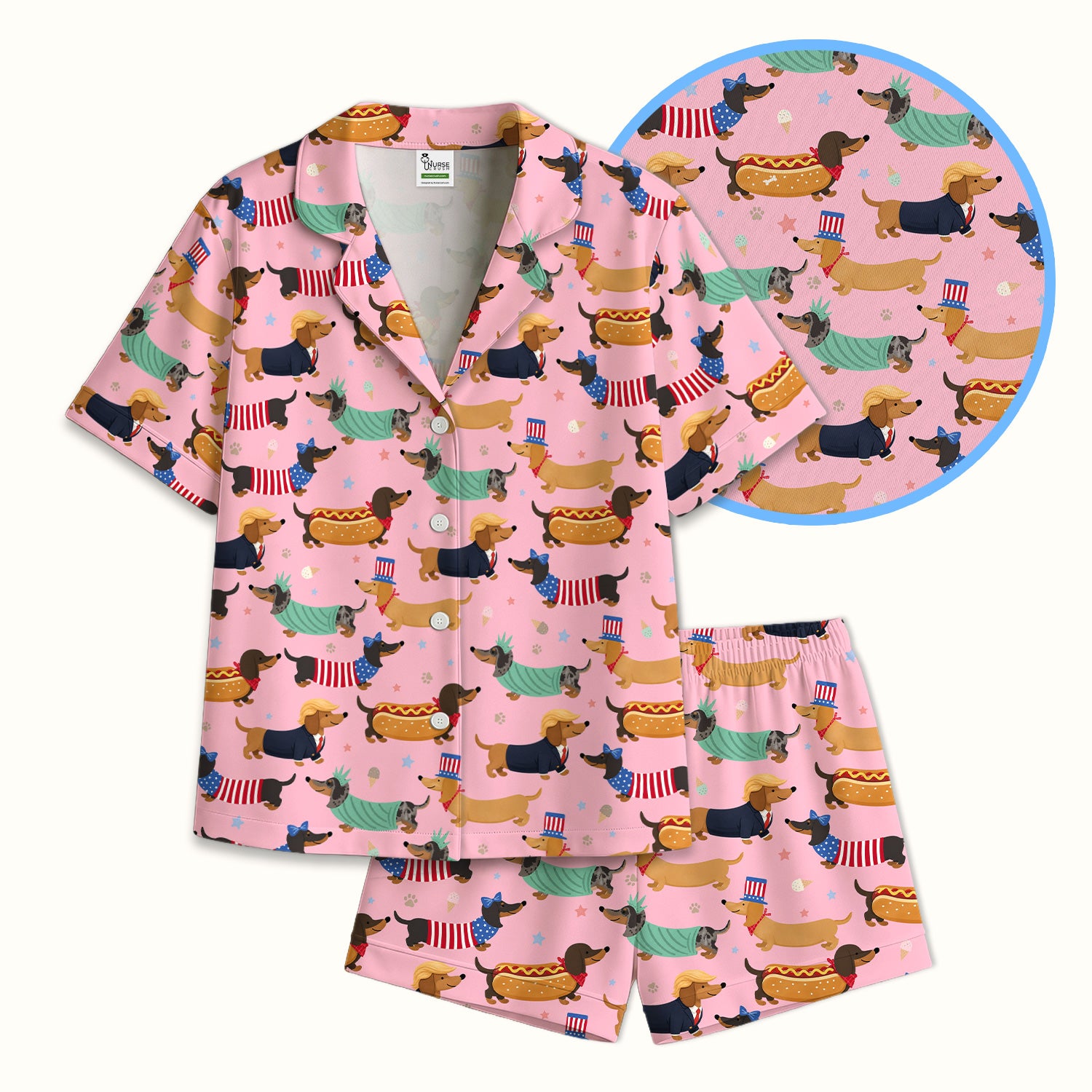 Funny Patriotic Dachshund Costume Dogs Pattern Pajama Set, Breathable Fabrics Uniform