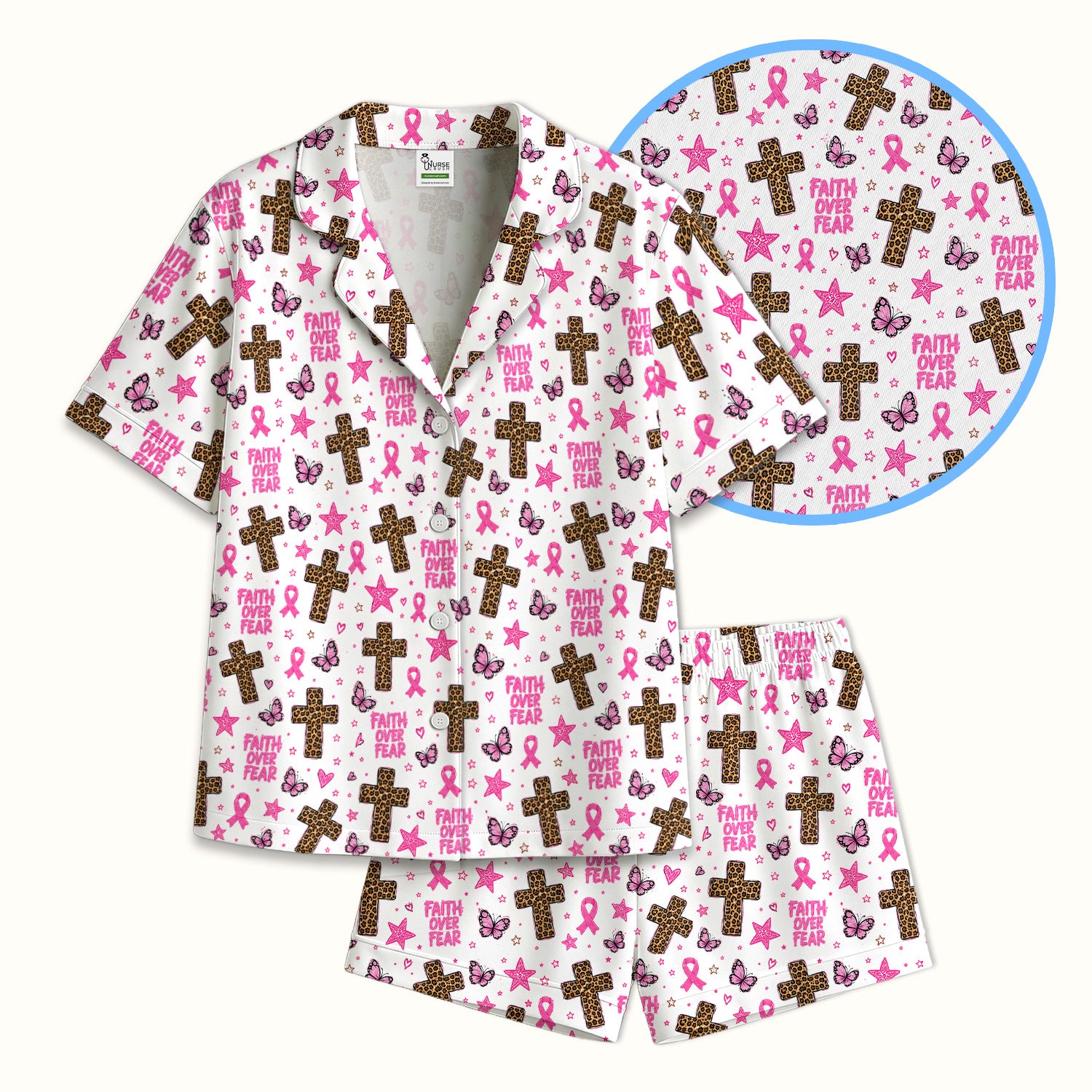 Faith Over Fear Breast Cancer Pajama Set, Soft Breathable Fabric Comfortable Sleepwear