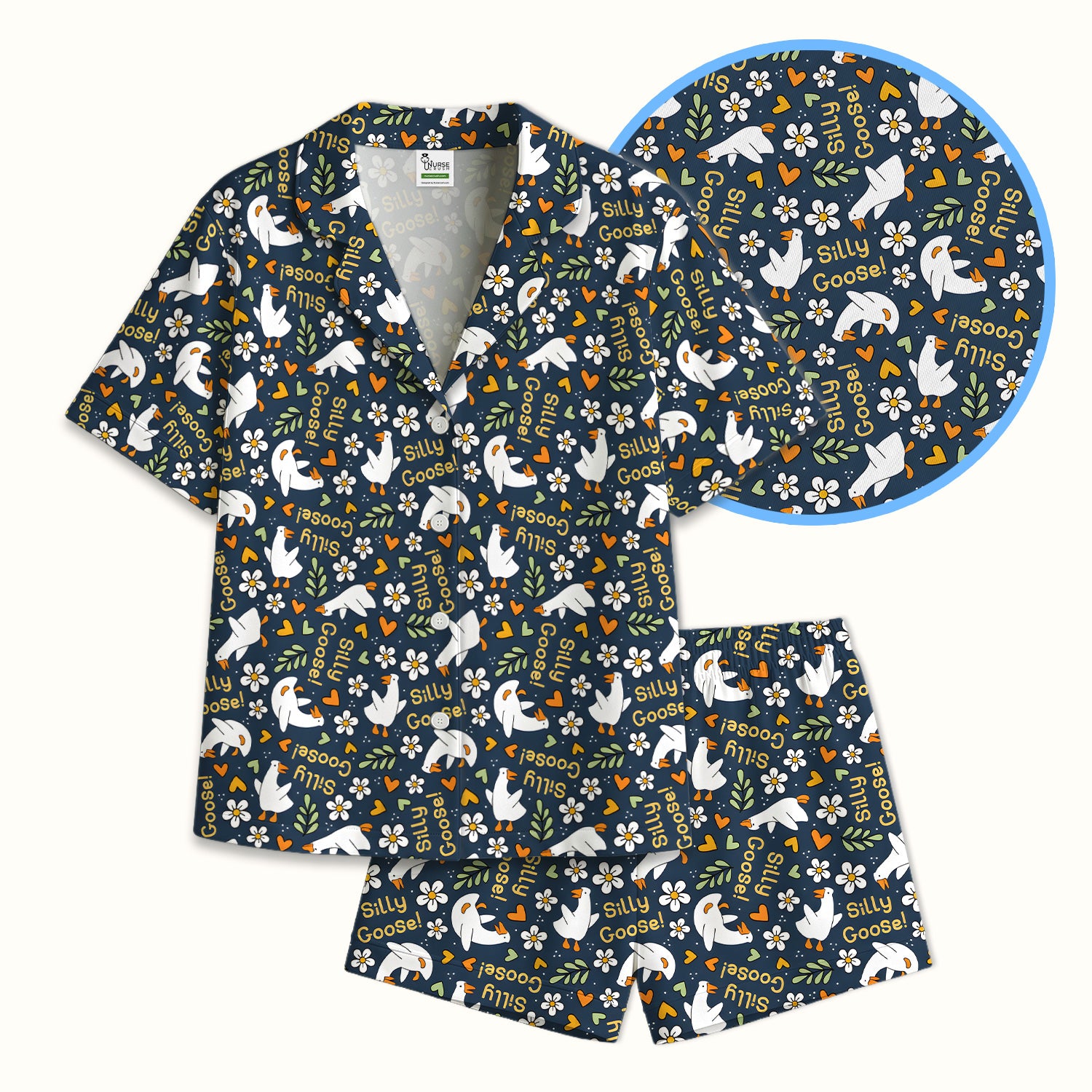 Silly Goose Floral Pattern Pajama Set, Soft Breathable Fabric Comfortable Sleepwear