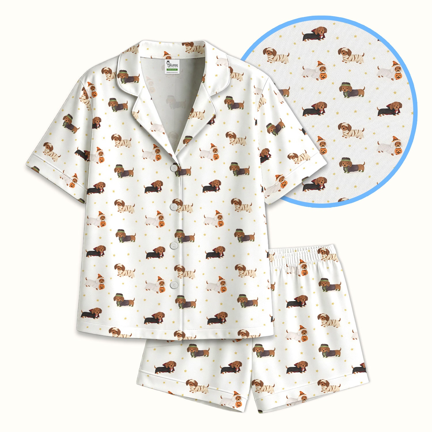 Halloween Dachshund Costumes Print Pajama Set, Soft Breathable Fabric Comfortable Sleepwear