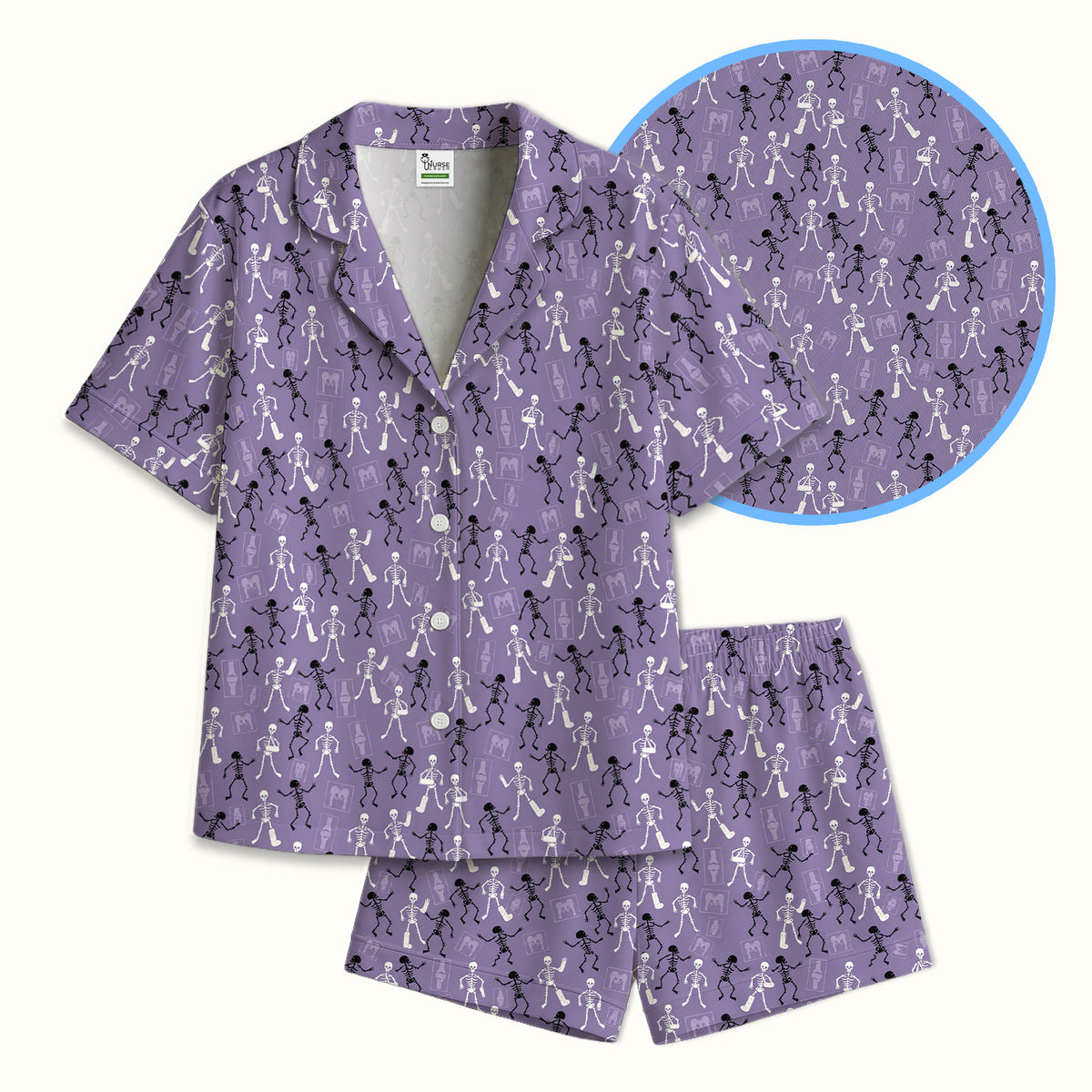 Halloween Orthopedic Skeleton Pajama Set, Breathable Fabrics Uniform