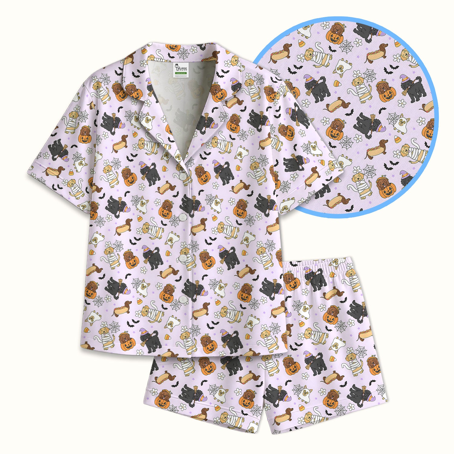 Cute Halloween Costumed Pets Pajama Set, Soft Breathable Fabric Comfortable Sleepwear