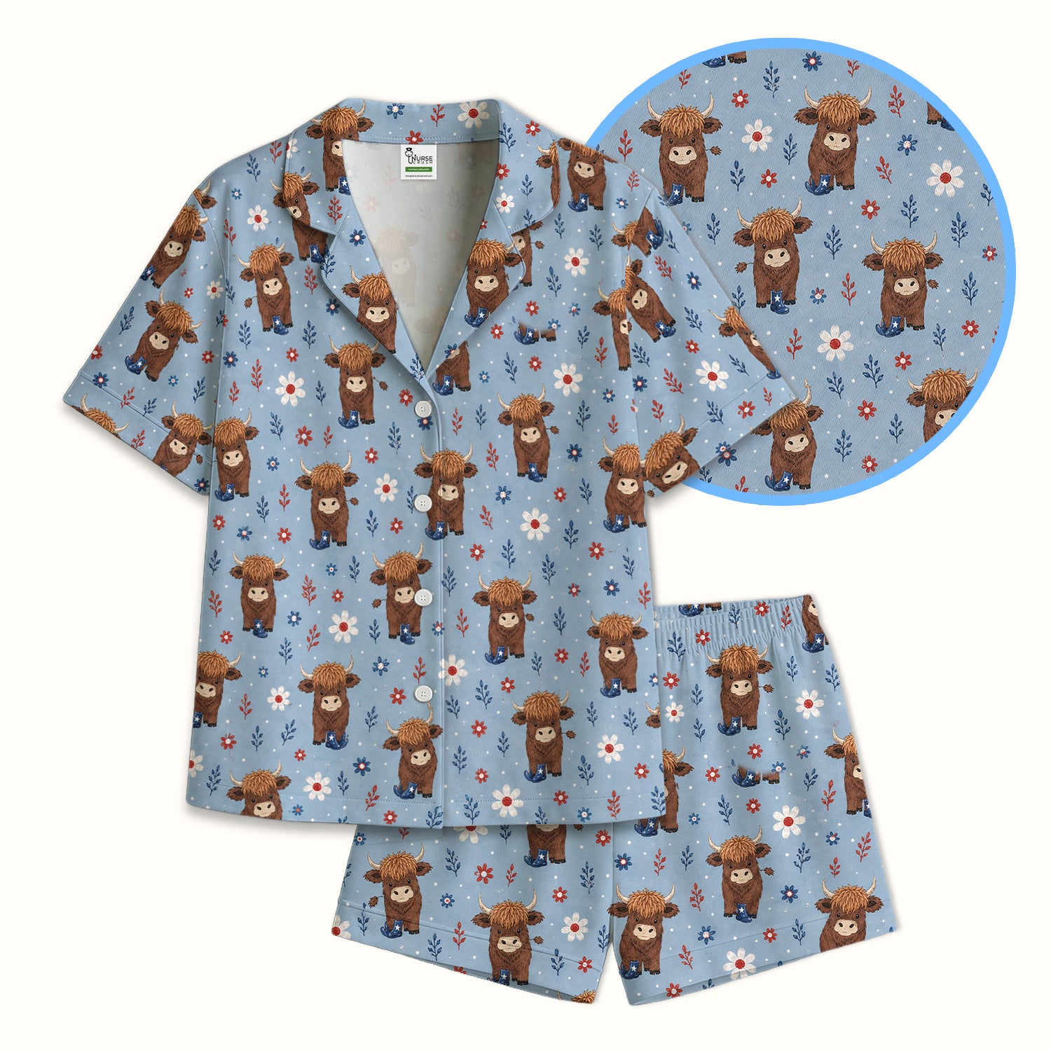 Floral Cowboy Boots Pattern Pajama Set, Soft Breathable Fabric Comfortable Sleepwear