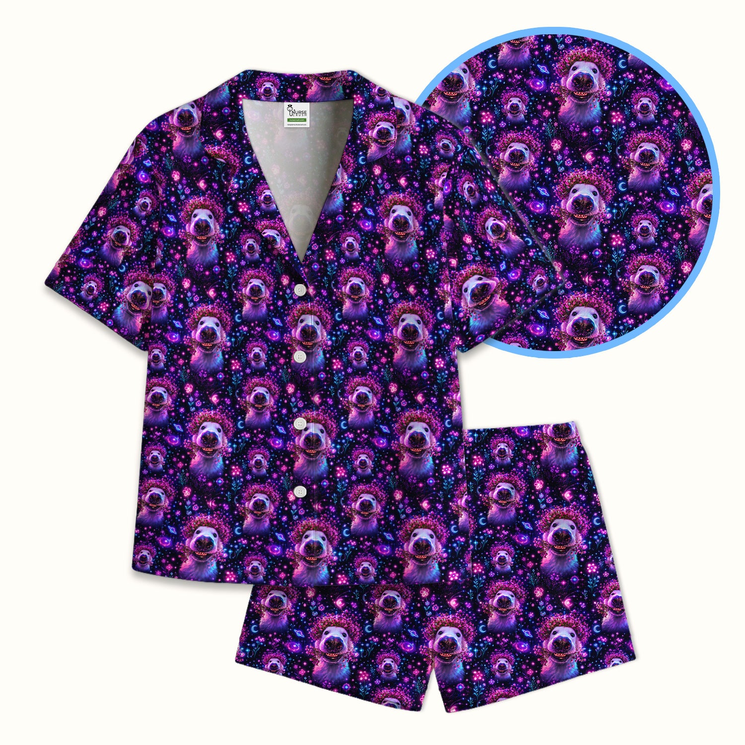 Galaxy Golden Retriever Pattern Pajama Set, Soft Breathable Fabric Comfortable Sleepwear