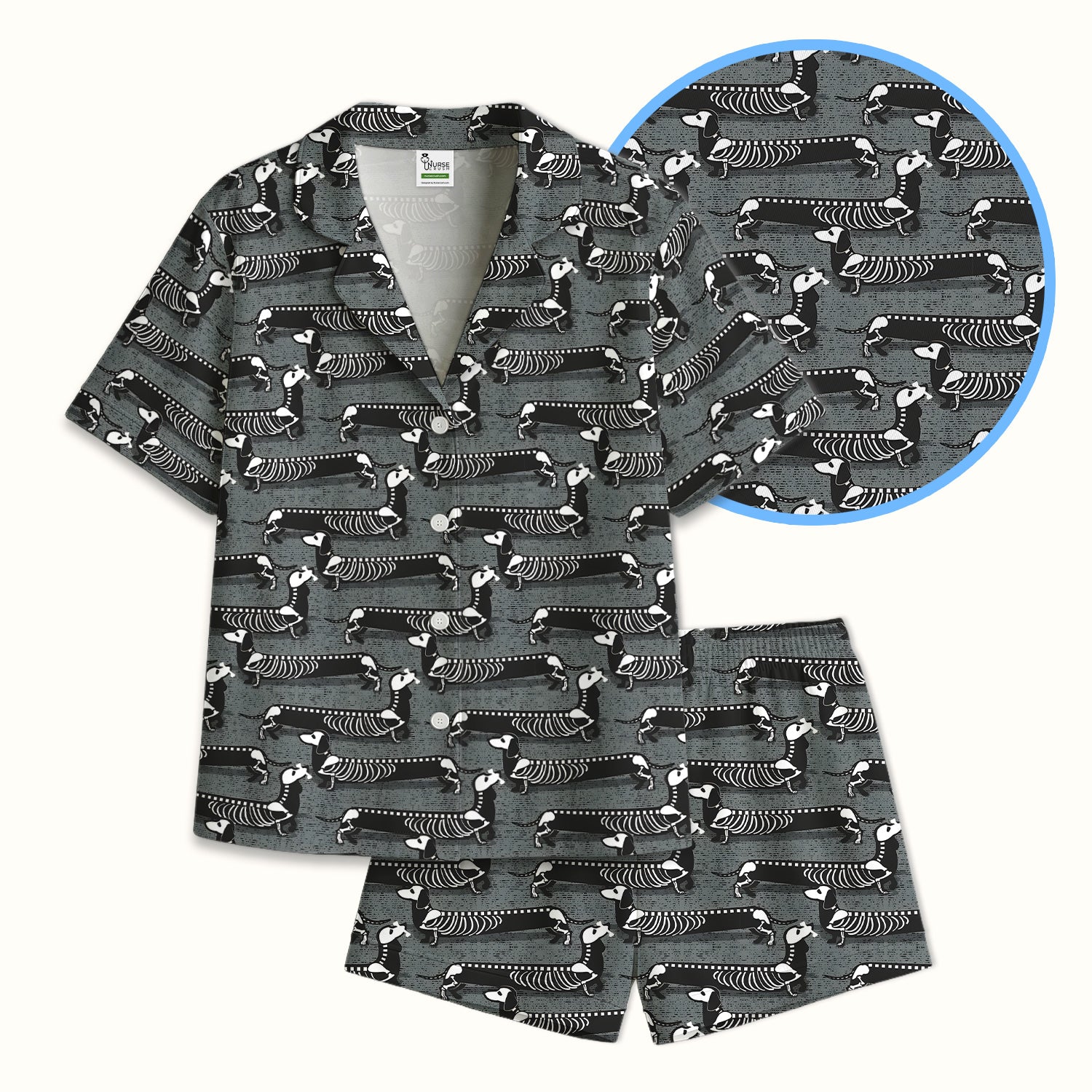 X-Ray Dachshund Skeleton Pajama Set, Soft Breathable Fabric Comfortable Sleepwear