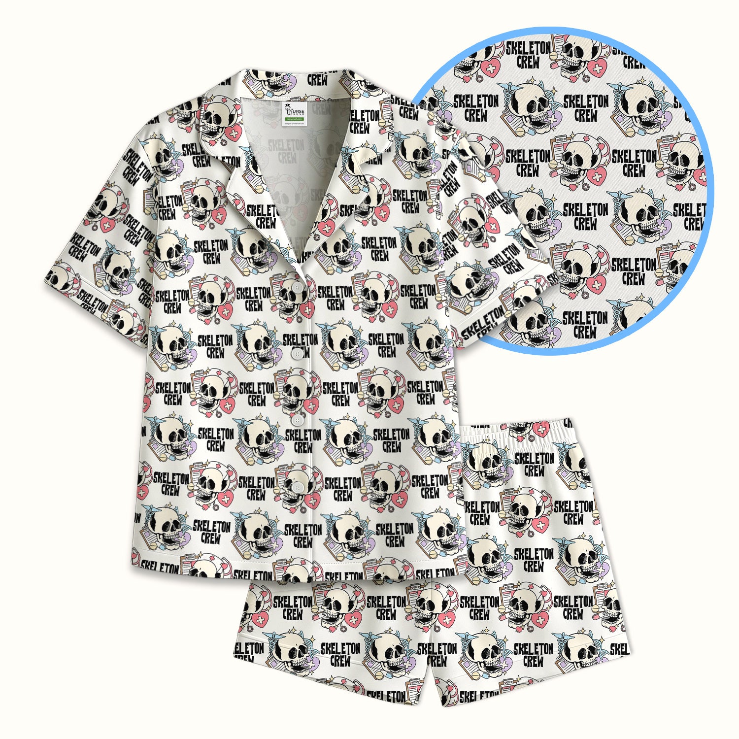 Funny Halloween Skeleton Crew Pajama Set, Soft Breathable Fabric Comfortable Sleepwear