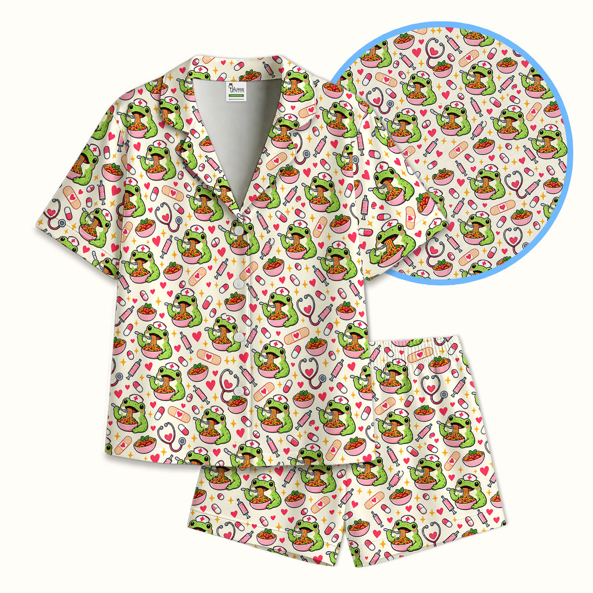 Buntes Pyjama-Set mit Neon-Katzengesichtern, weicher, atmungsaktiver Stoff, bequeme Nachtwäsche