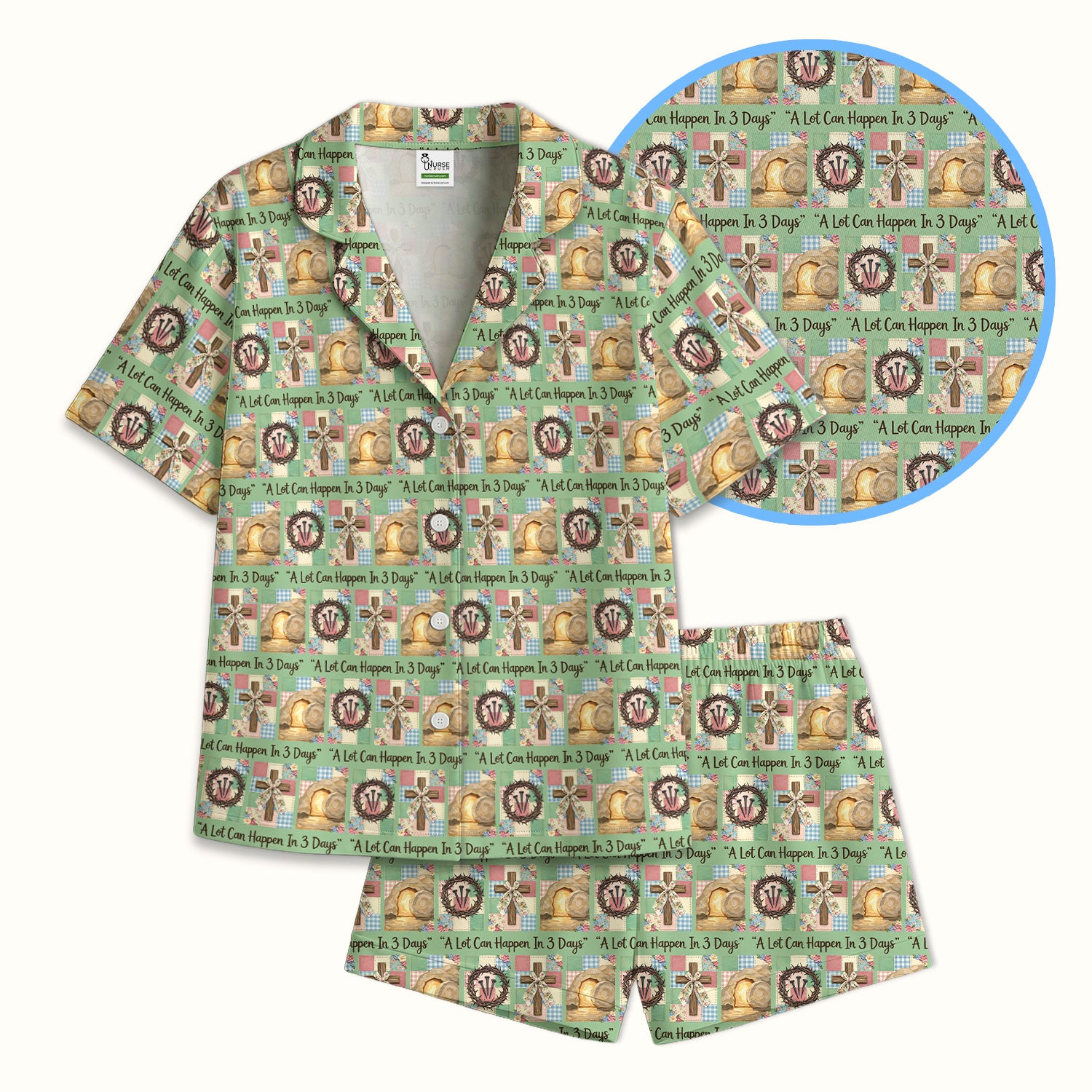 Christian Easter Cross Print Pajama Set, Breathable Fabrics Uniform