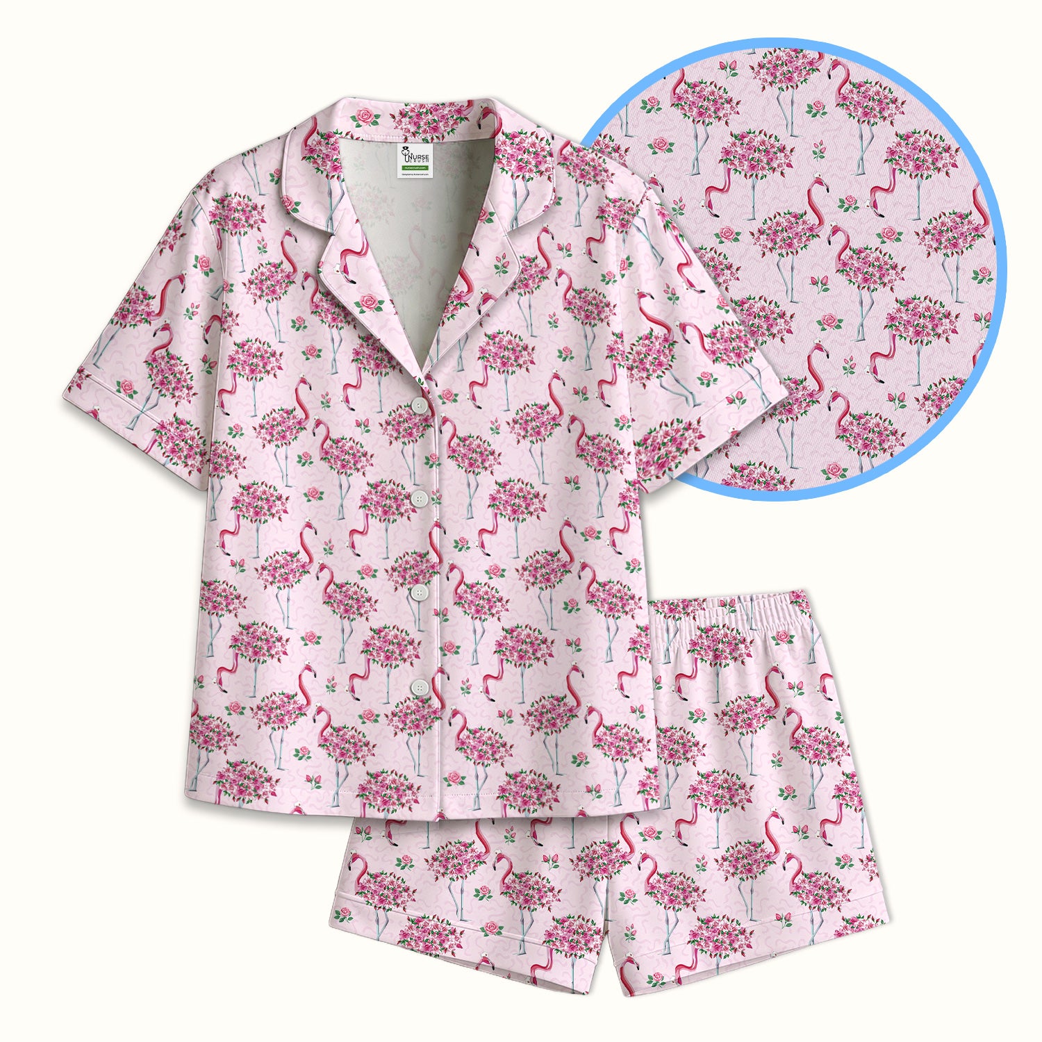 Pink Flamingo Floral Pattern  Pajama Set, Breathable Fabrics Uniform