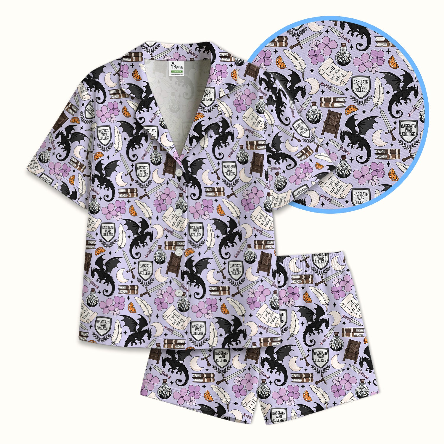 Spooky Gothic Fantasy Dragon Pattern Pajama Set, Breathable Fabrics Uniform