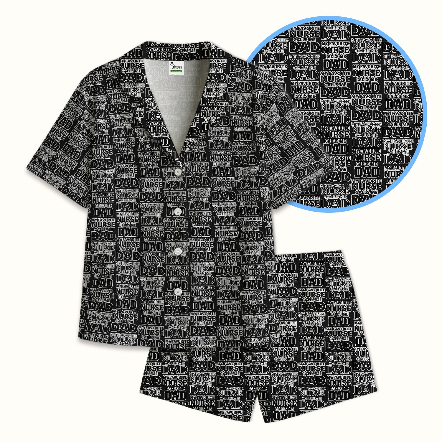 Favorite Nurse Calls Dad Pattern Pajama Set, Soft Breathable Fabric Comfortable Sleepwear