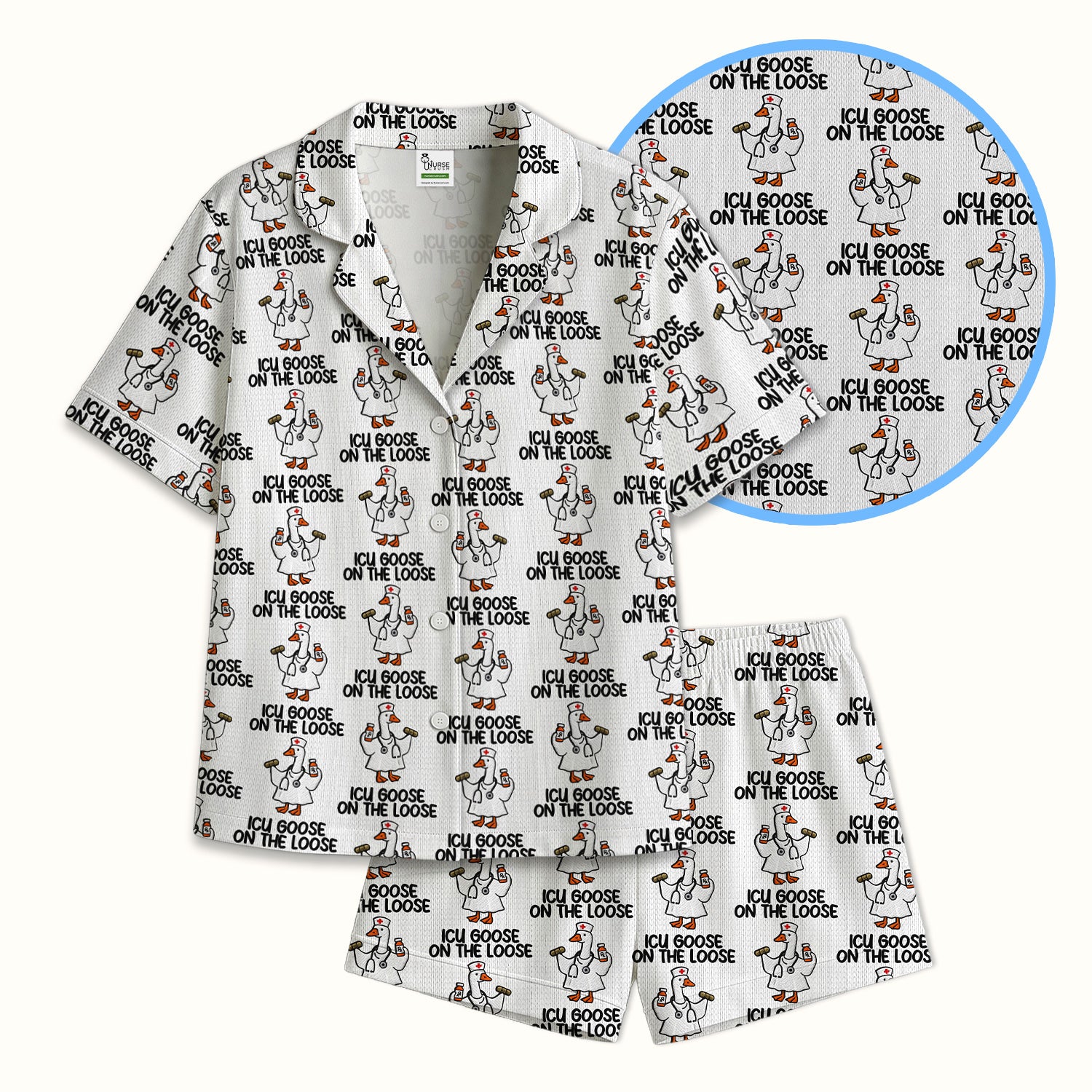 Green Botanical Floral Pajama Set, Soft Breathable Fabric Comfortable Sleepwear