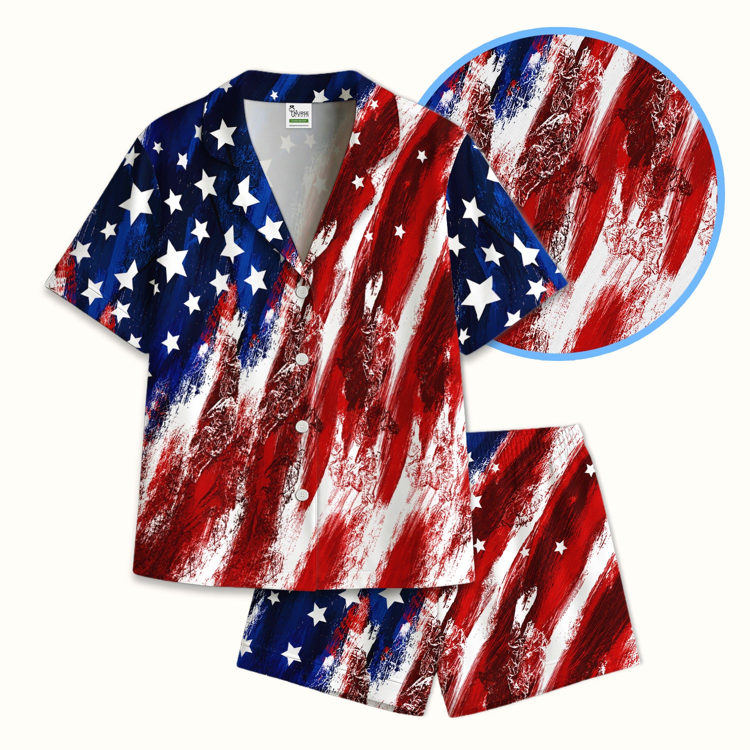 Patriotic American Flag Nurse Scrub Top for RN, CNA, Healthcare Workers, USA Medical Uniform Pajama Set, Soft Breathable Fabric Comfortable Sleepwear