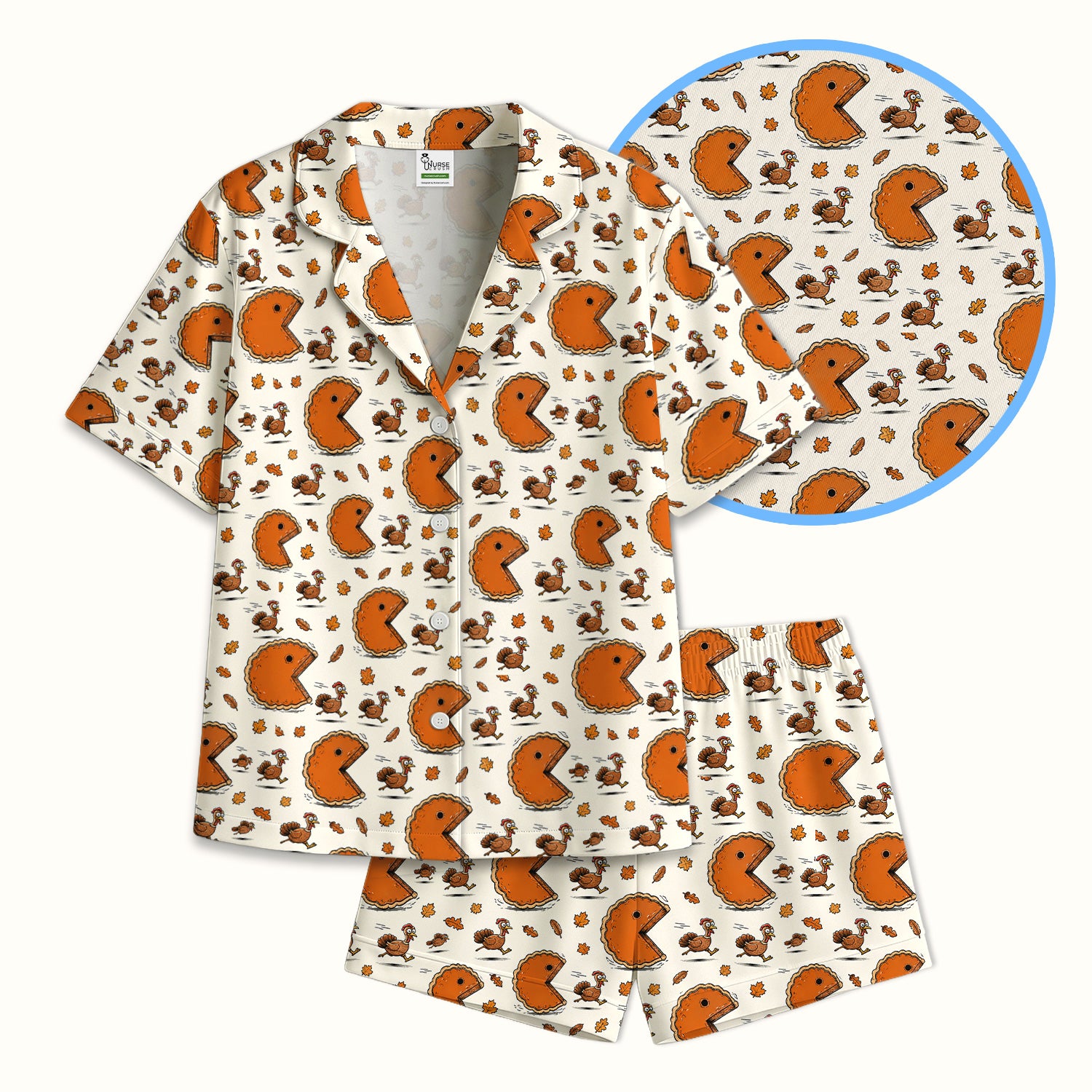 Thanksgiving Pie Chasing Turkey Pajama Set, Soft Breathable Fabric Comfortable Sleepwear
