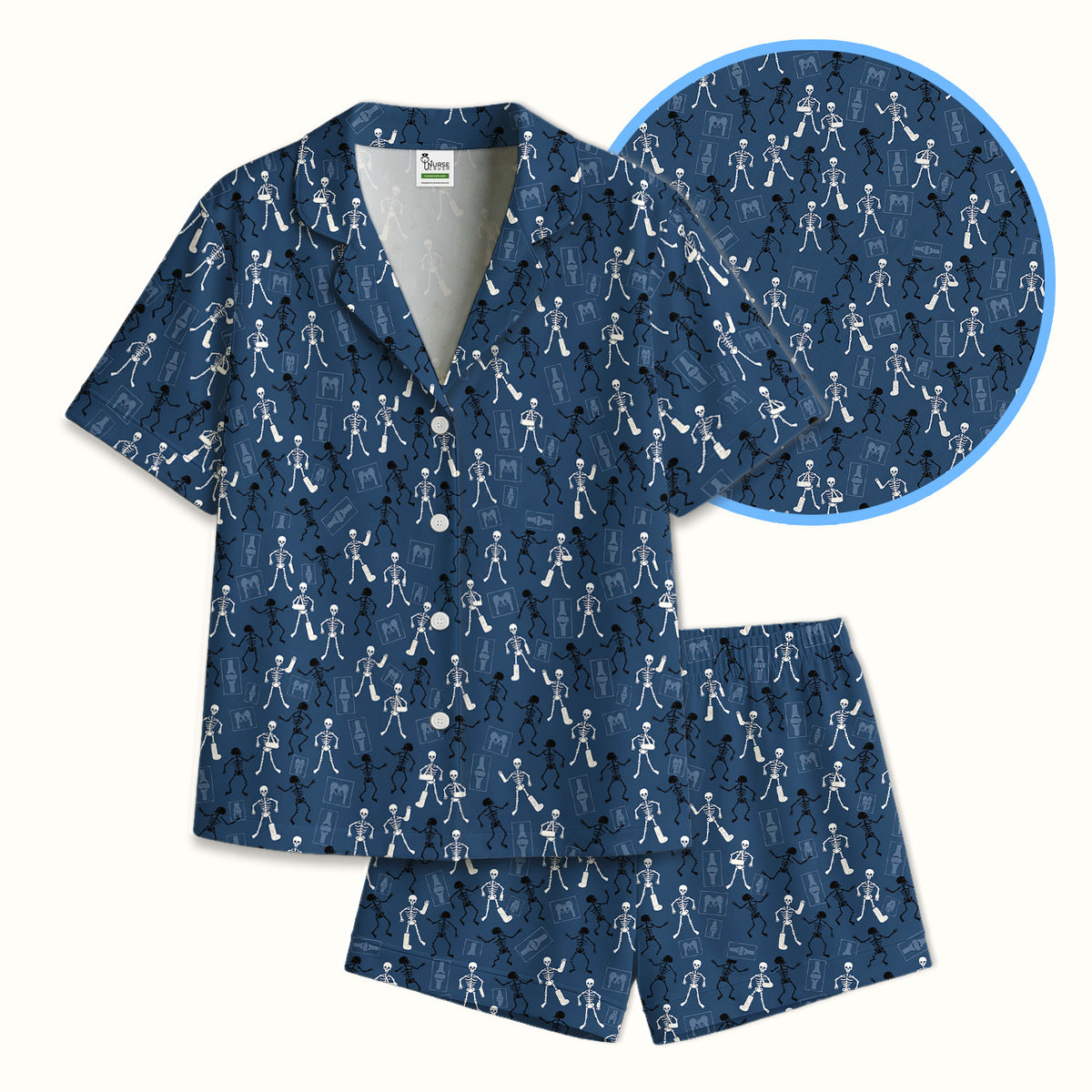 Halloween Orthopedic Skeleton Pajama Set, Breathable Fabrics Uniform
