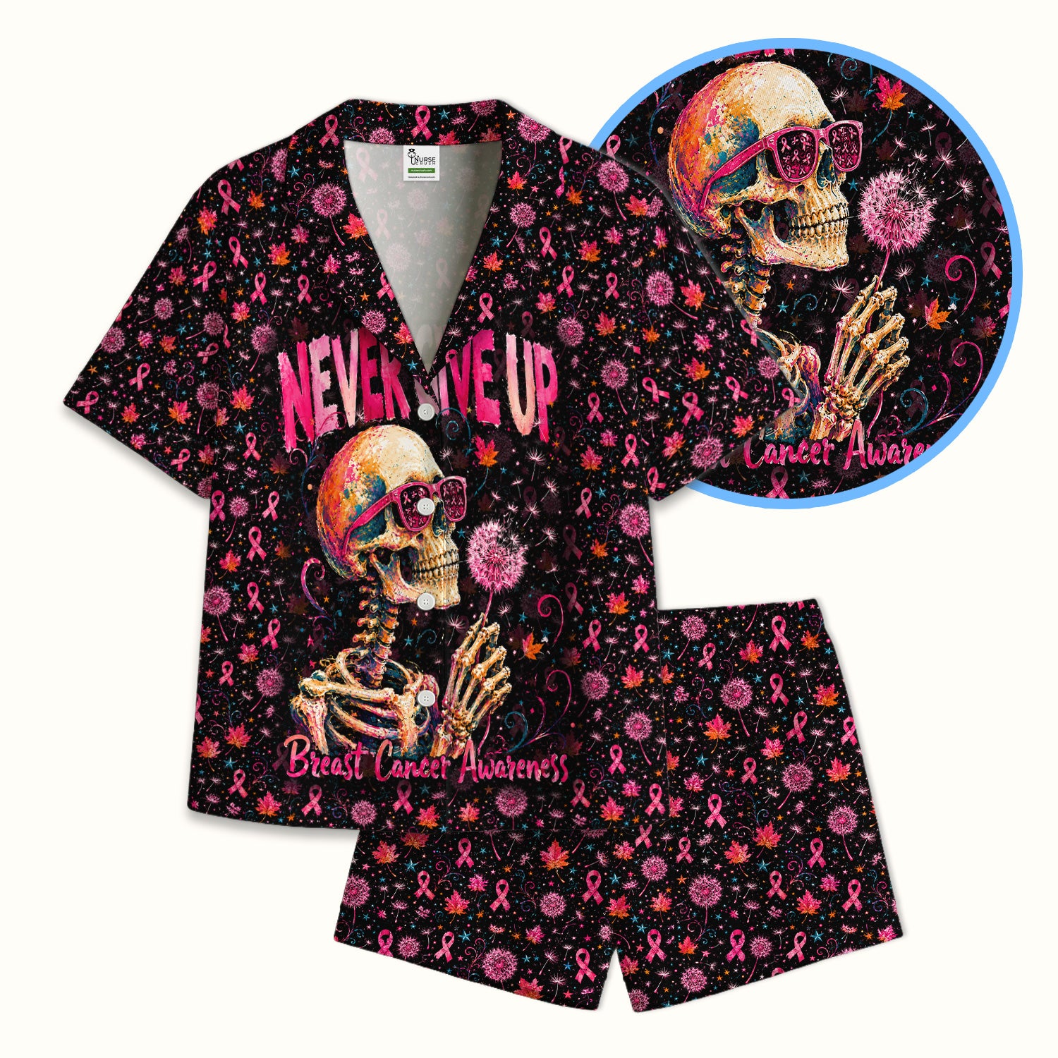 Meaningful Breast Cancer Awareness Skeleton Pajama Set, Soft Breathable Fabric Comfortable Sleepwear