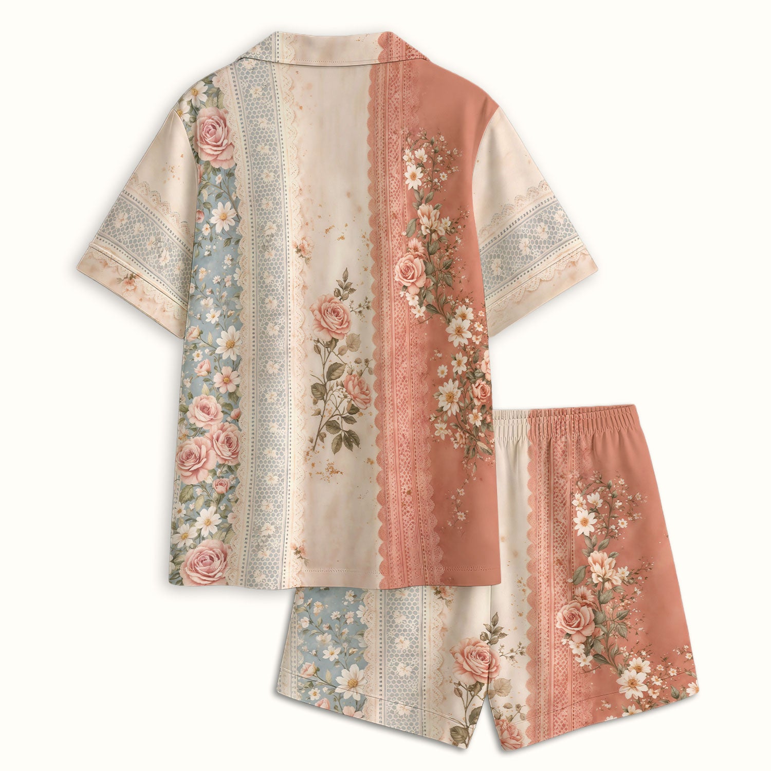 Inspirational Christian Cross Rose He Is Risen Vintage Floral Pattern Pajama Set, Breathable Fabrics Uniform