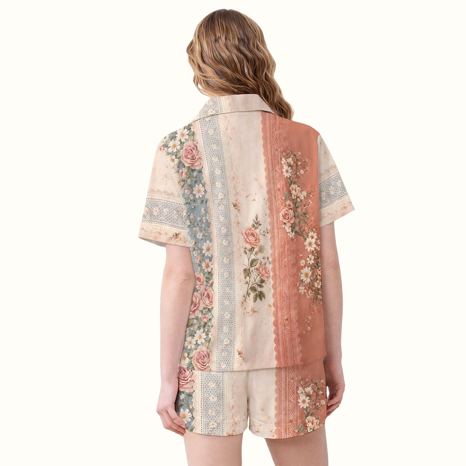 Inspirational Christian Cross Rose He Is Risen Vintage Floral Pattern Pajama Set, Breathable Fabrics Uniform
