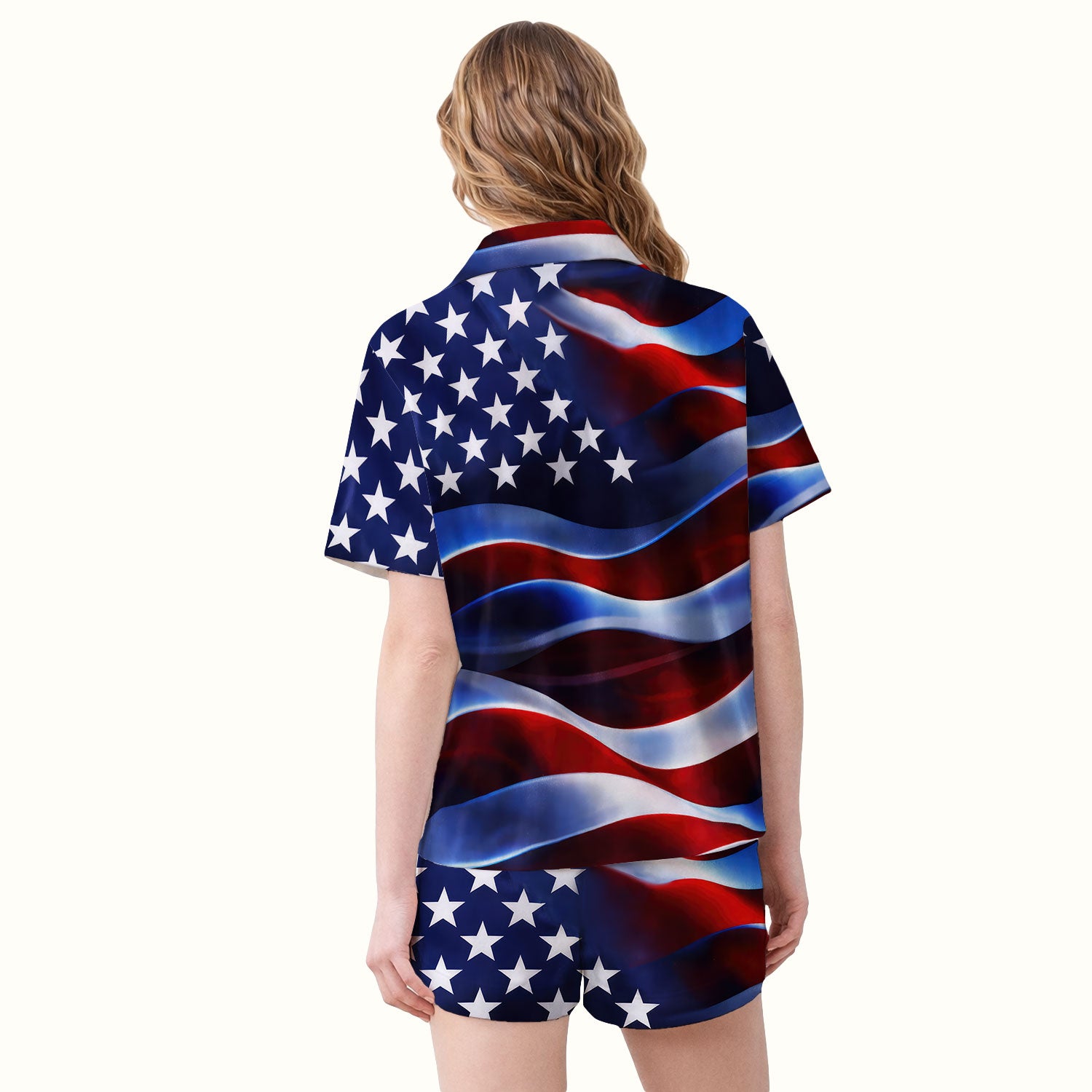 Personalized American Flag Stars Stripes Pattern Nurse Pajama Set, Soft Breathable Fabric Comfortable Sleepwear