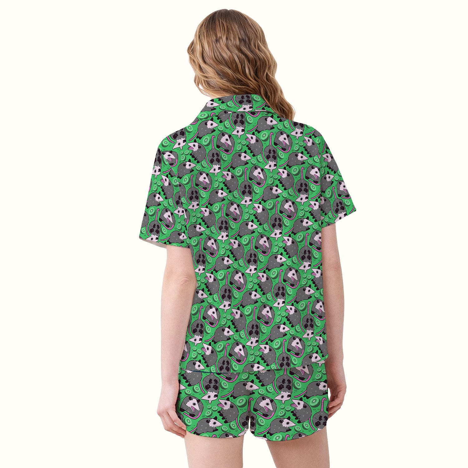 Funny Opossum Kiwi Pajama Set, Quirky Quirky Cartoon Animal Breathable Fabrics Uniform