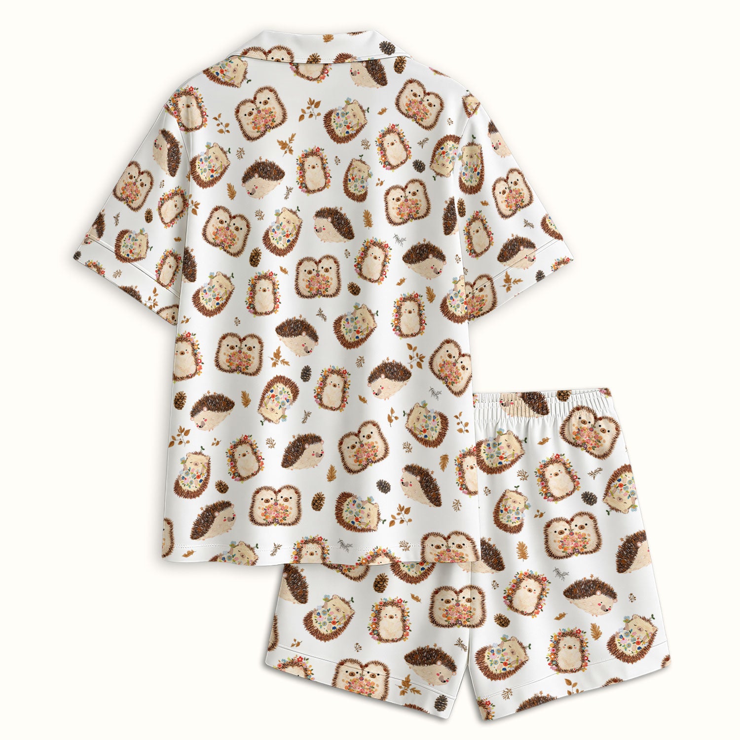 Cute Hedgehog Floral Pajama Set, Breathable Fabrics Uniform