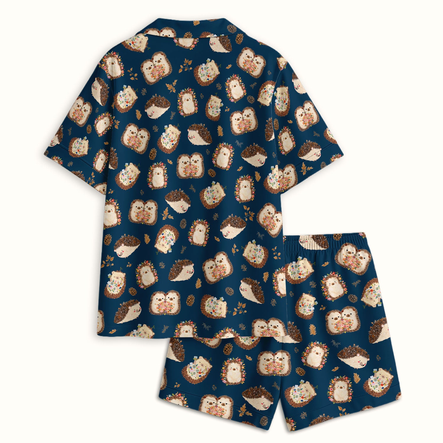 Cute Hedgehog Floral Pajama Set, Breathable Fabrics Uniform