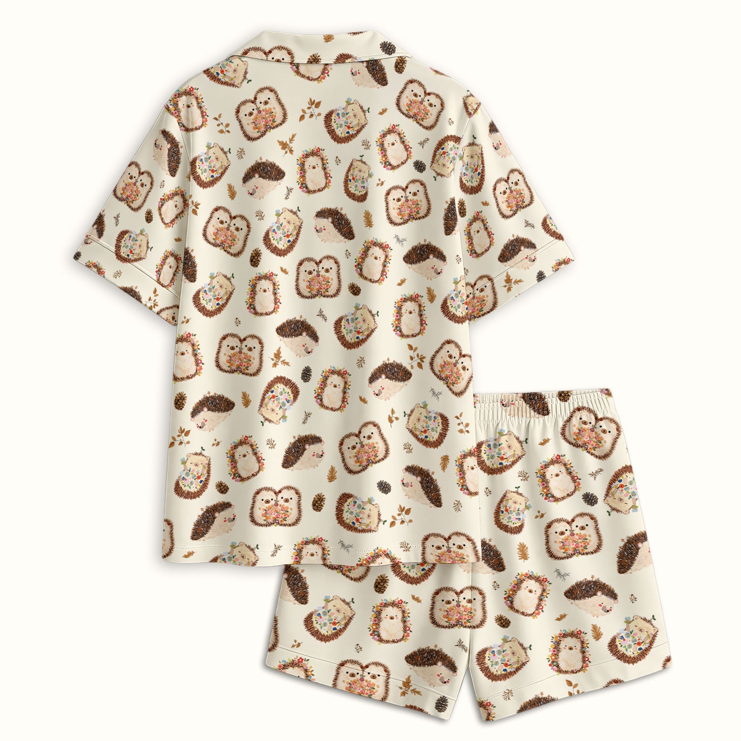 Cute Hedgehog Floral Pajama Set, Breathable Fabrics Uniform