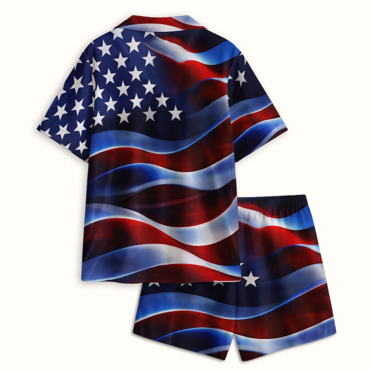 Personalized American Flag Stars Stripes Pattern Nurse Pajama Set, Soft Breathable Fabric Comfortable Sleepwear
