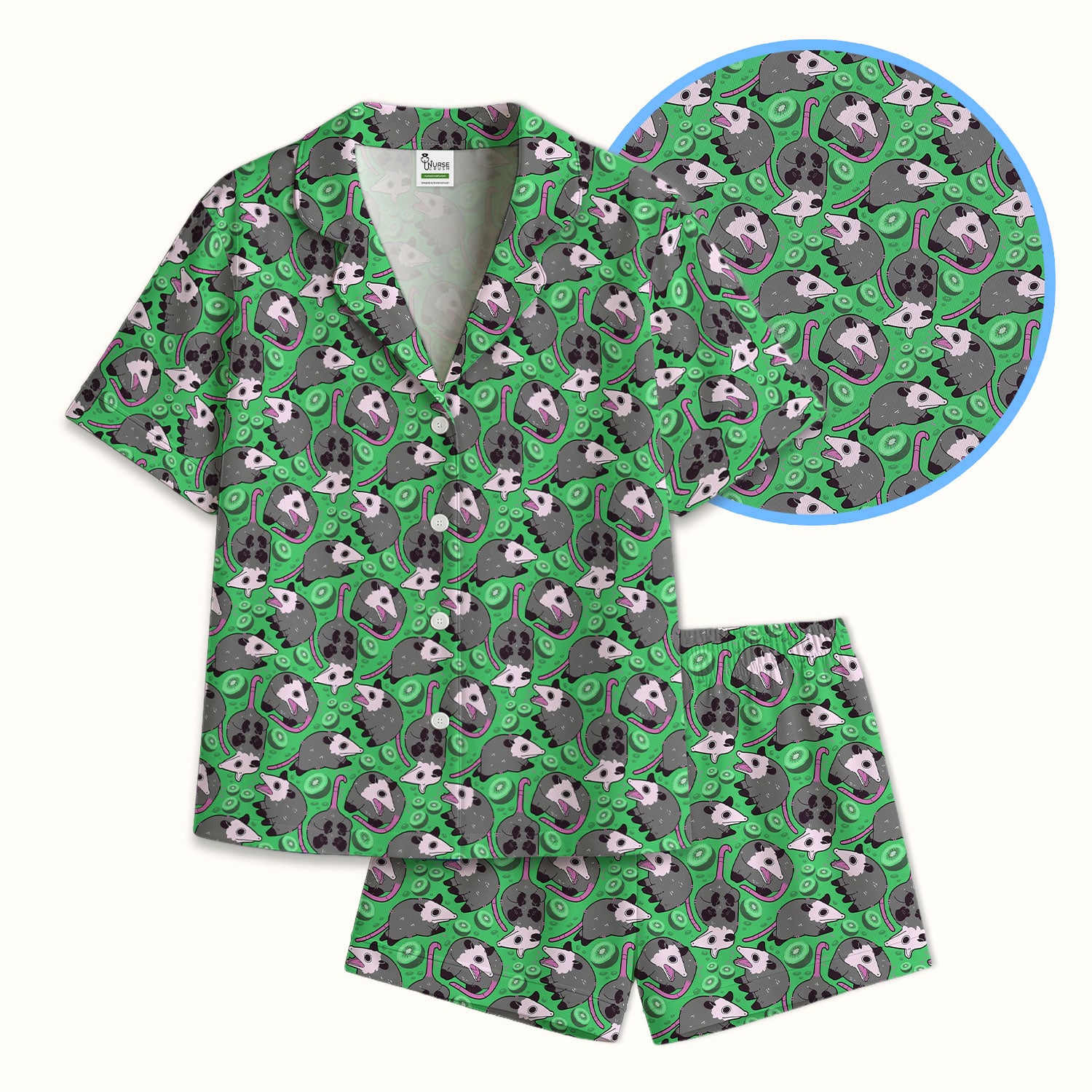 Funny Opossum Kiwi Pajama Set, Quirky Quirky Cartoon Animal Breathable Fabrics Uniform