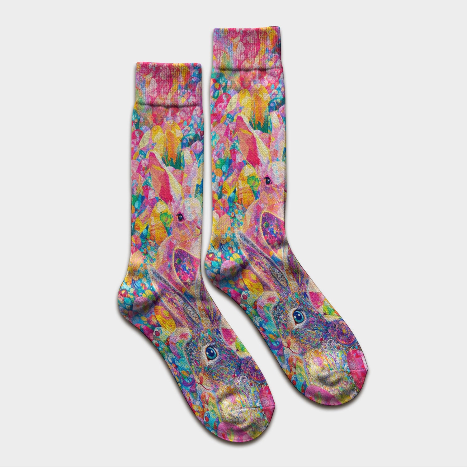 Colorful Artistic Bunny Print Medical Socks, Breathable Fabrics Medical Uniform