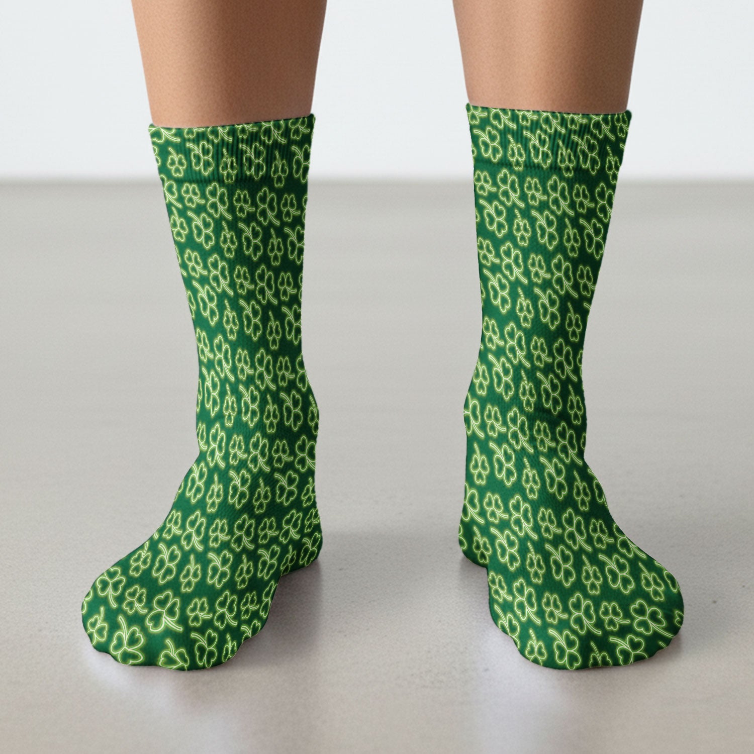 Neon Shamrock Nurse Scrub Socks, St. Patrick’s Day Glow Green Pattern Pattern Sock,  Breathable Fabrics Nursing Uniform