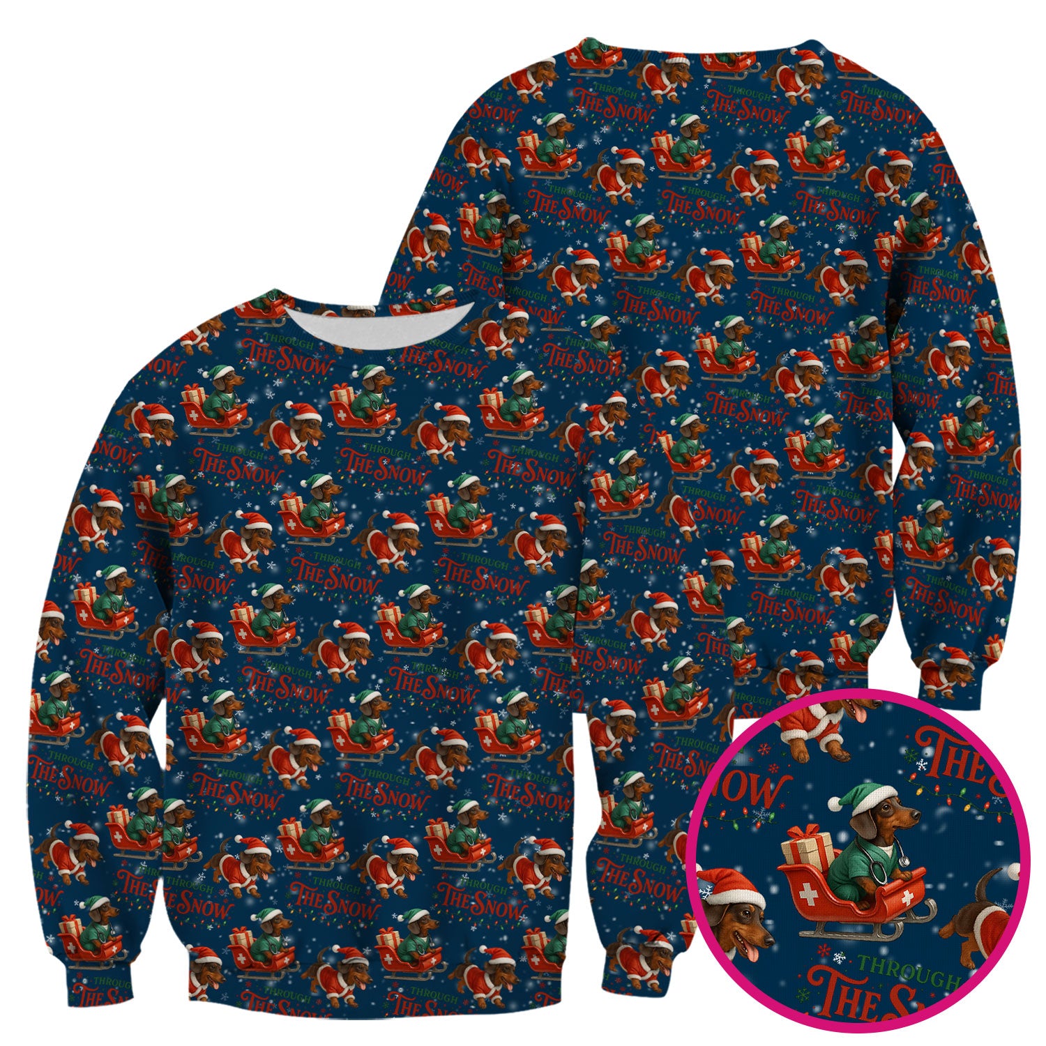 Dachshund Christmas Scrub Top, Cute Dog Nurse Scrub Shirt, Through The Snow Pattern Nursing Uniform