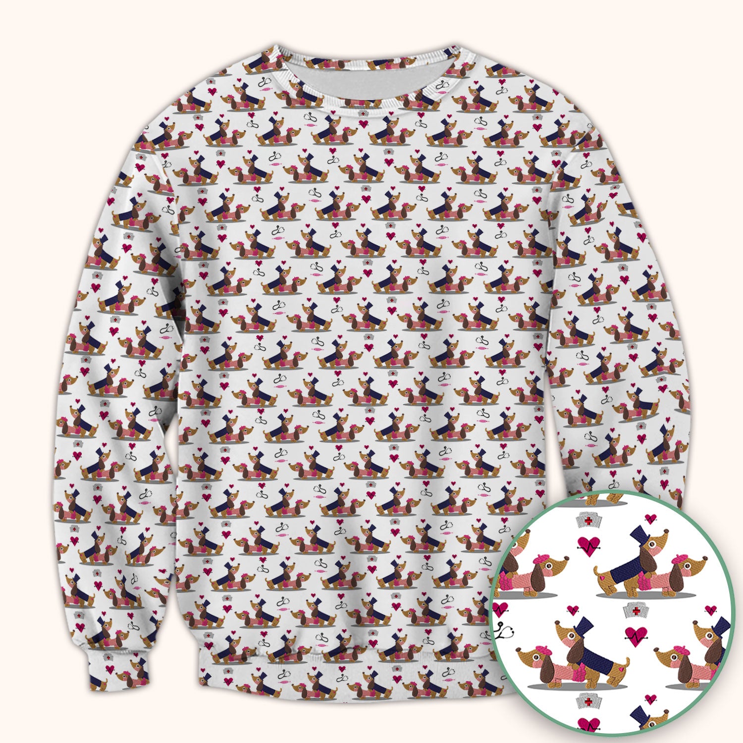 Cute Dachshund Valentine Nurse Scrub Top - Funny Gift for Women