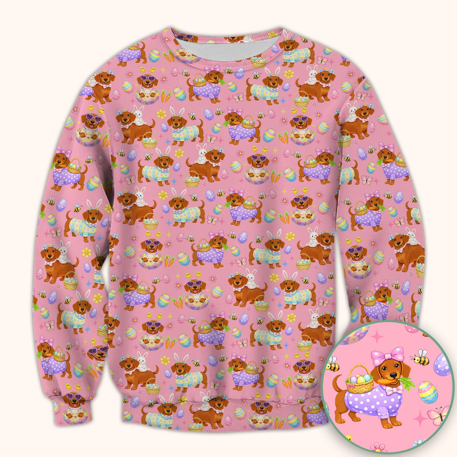Cute Easter Dachshund Dog Pattern Scrub Top, Breathable Healthcare Uniform Top