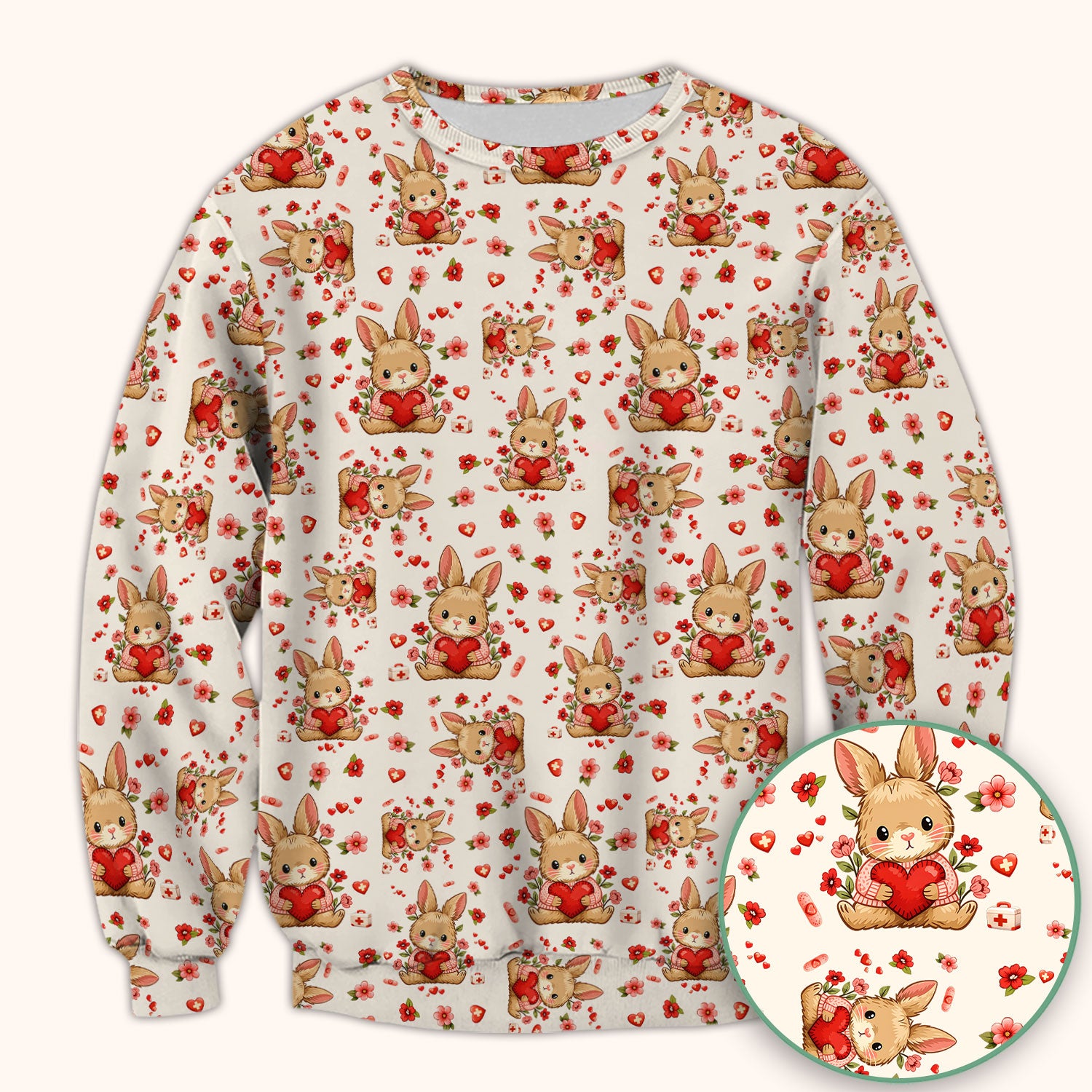 Adorable Bunny Heart Healthcare Design Scrub Top, Comfortable Scrubs for Nurses, Easter