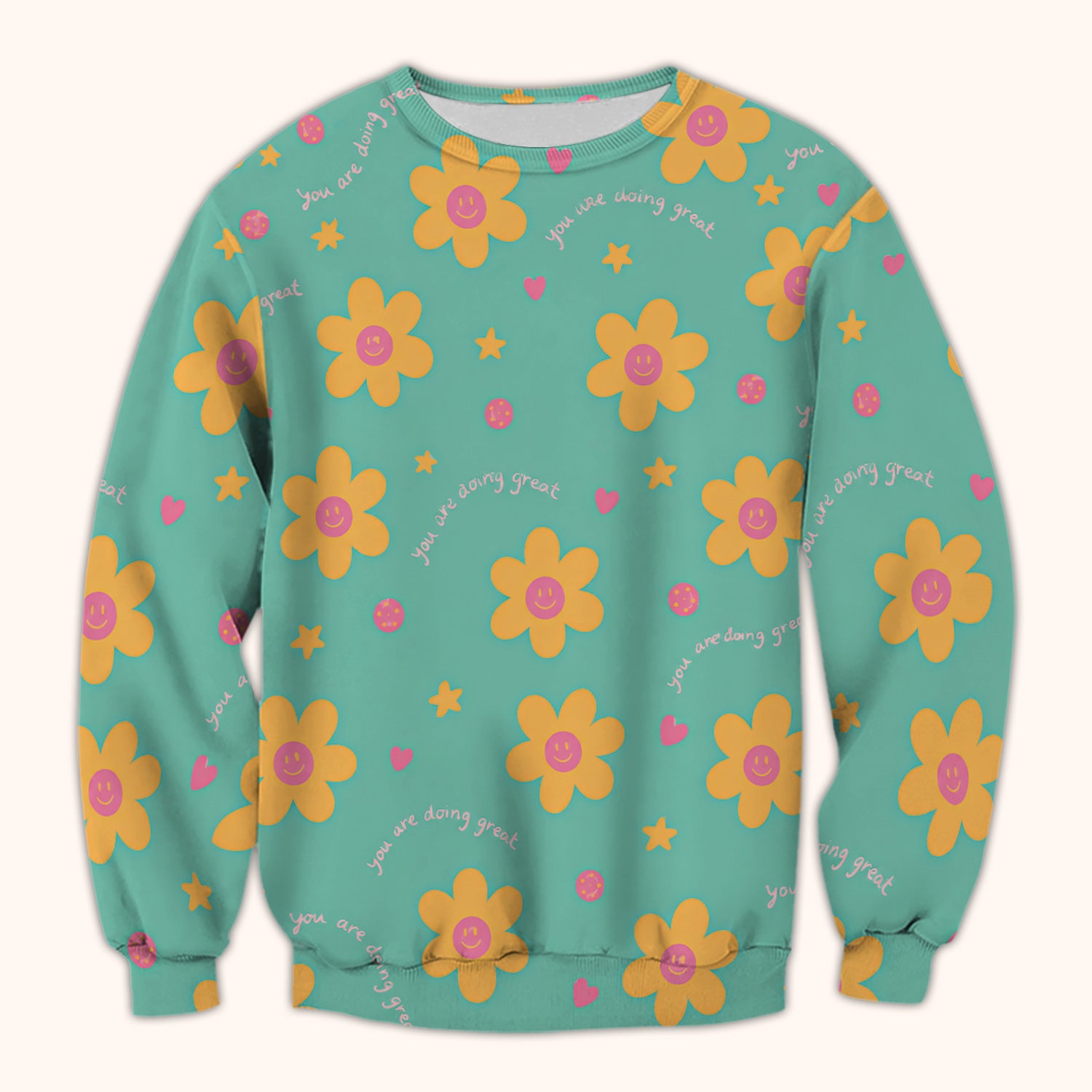 Cheerful Smiley Flower Pattern, Positive Medical Scrub Top, Comfortable Scrubs for Nurses