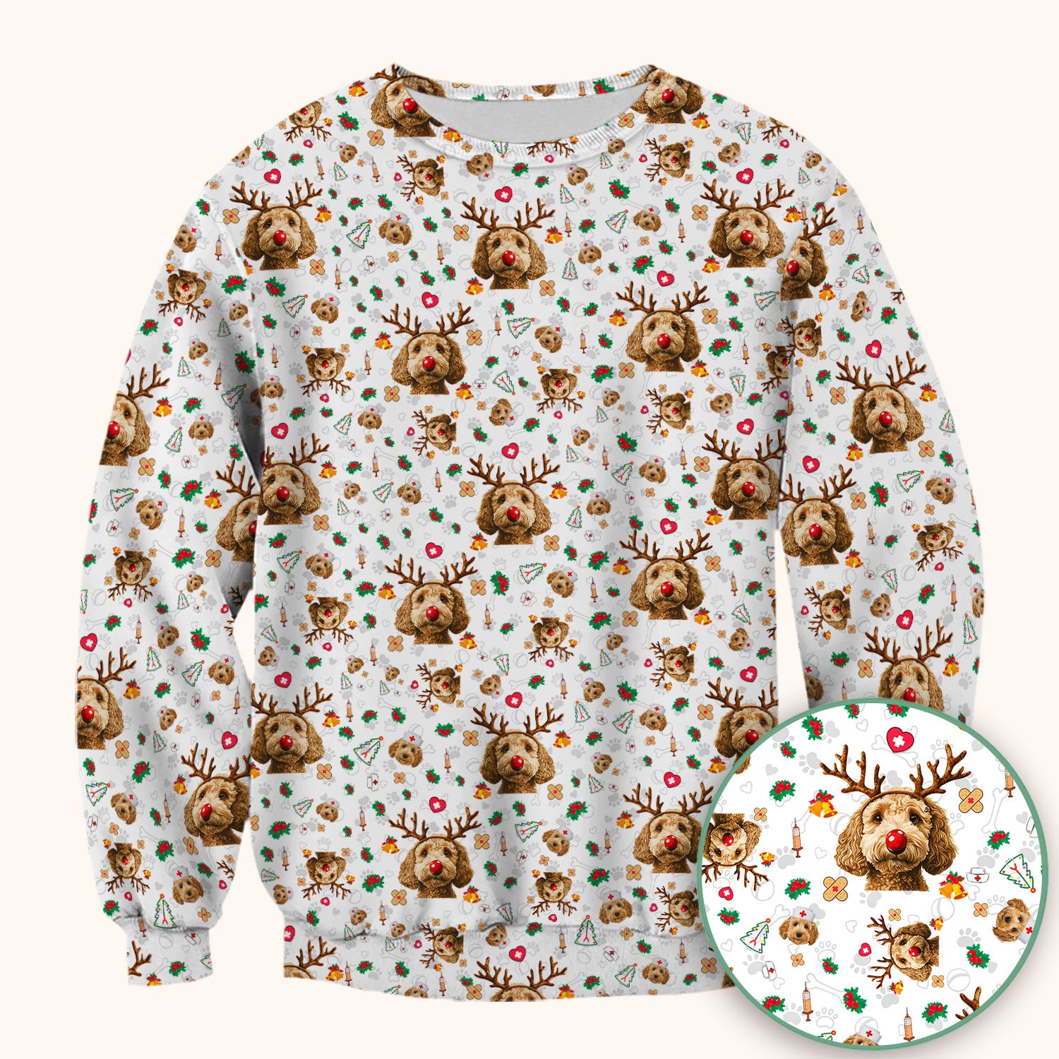 Christmas Labradoodle Scrub Top - Funny Reindeer Dog Nurse Shirt - Cute Holiday Medical Uniform for Women Healthcare Gift