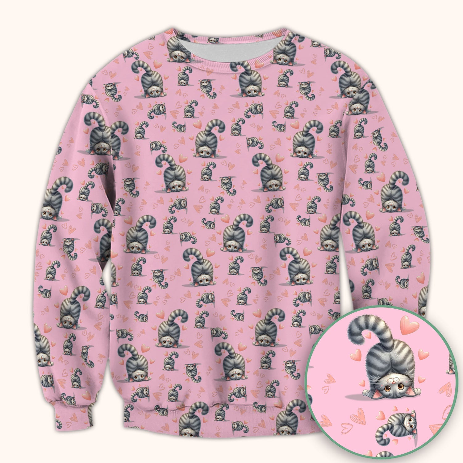 Valentine Cute Cat Scrub Top, Cat Heart Pattern Nurse Uniform, Comfortable Scrubs For Nurses