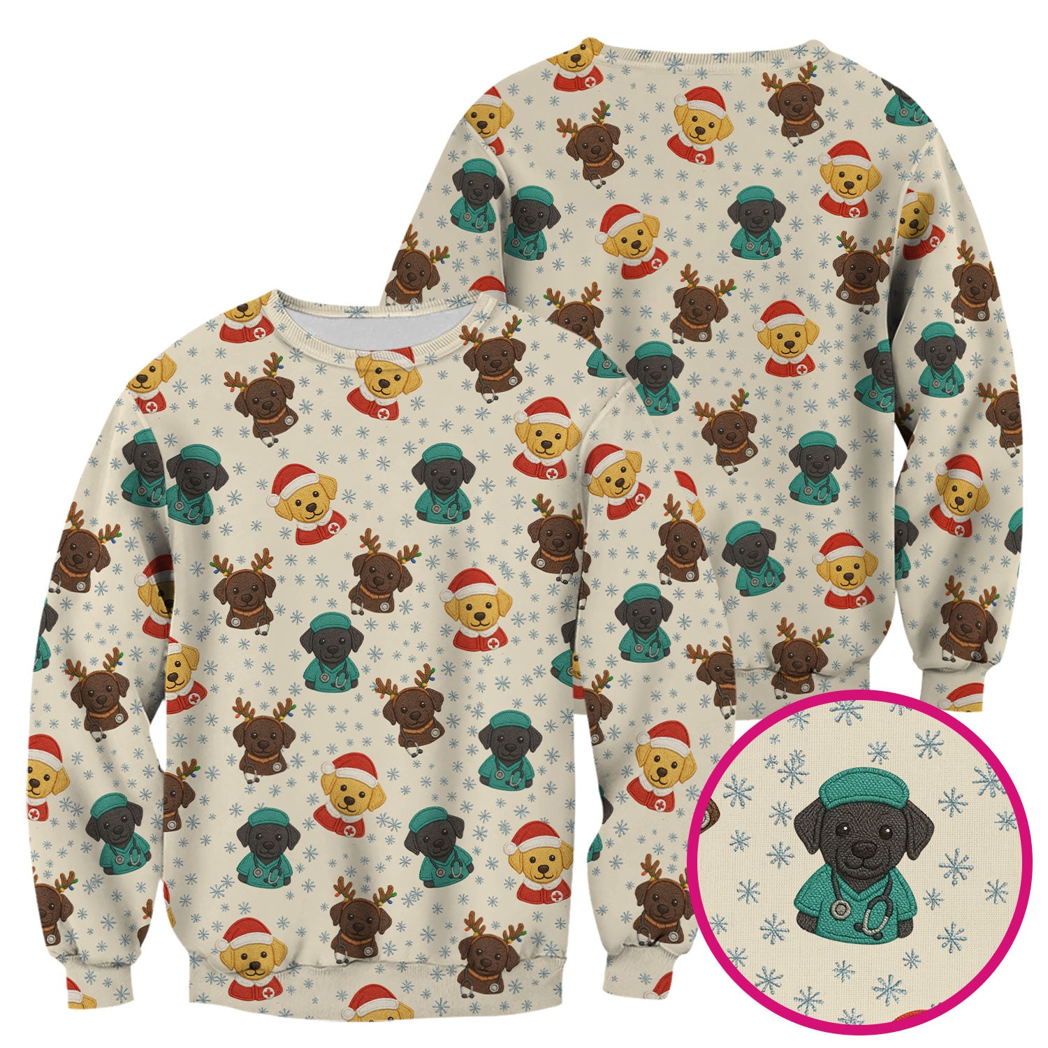 Christmas Dog Pattern Scrub Top, Cute Puppy Nurse Scrub Shirt, Holiday Nursing Uniform